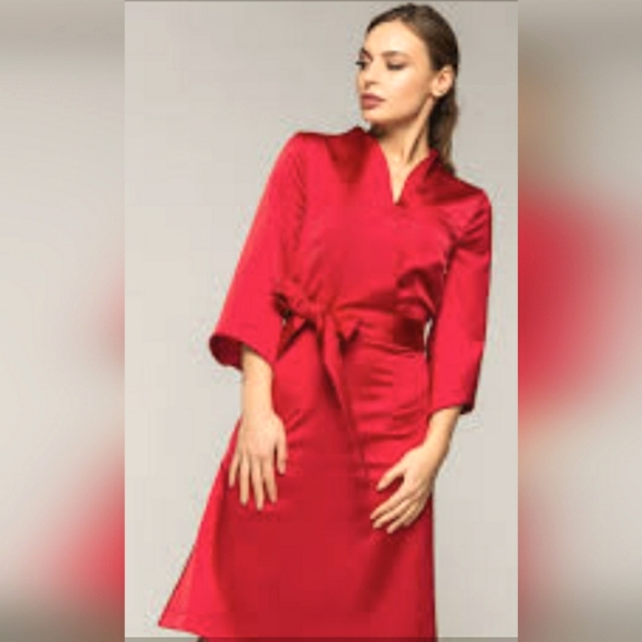 ๐๐ NWT Zara Satin Kimono Midi Wrap Dress Dark Orange ZW Collection Size M - Picture 3 of 16